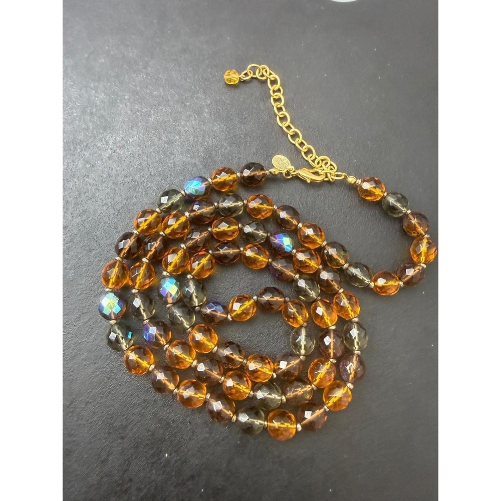 Joan Rivers Gold Tone Necklace Faceted Glass Bead Aurora‎ Borealis Vintage Style